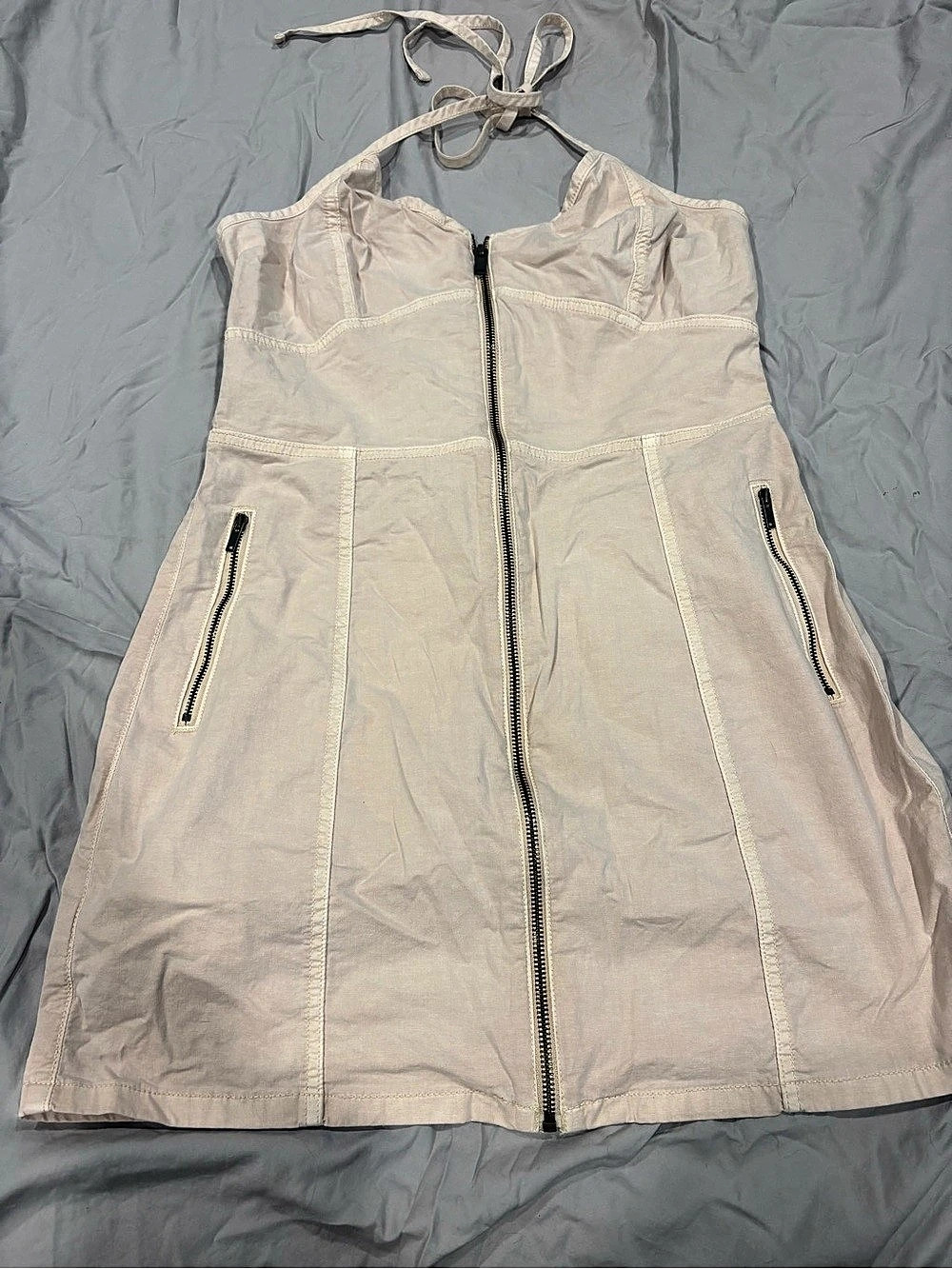 AE Mini Halter Zip Front Dress in Beige/ Khaki